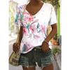 vintage women striped print t shirt short sleeve v neck tops comfortable t-shirts