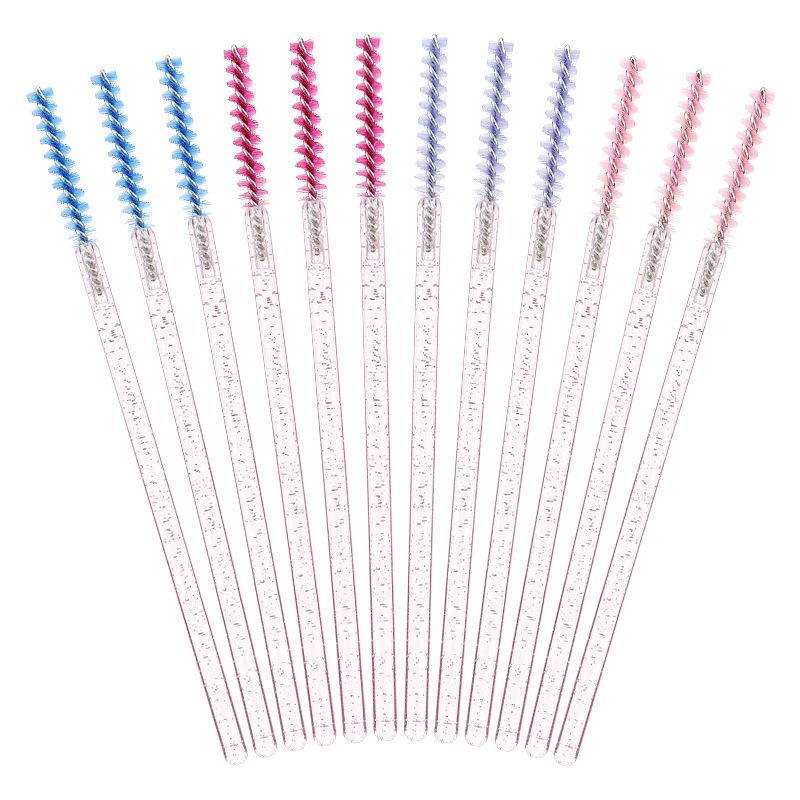 Crystal Handle Disposable Eyelash Brushes, Spiral Straight Comb - 50 Pack