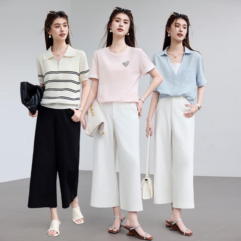 VICTORIA&VERA Women's V9013K04 Slim Wide-Leg Cropped Pants