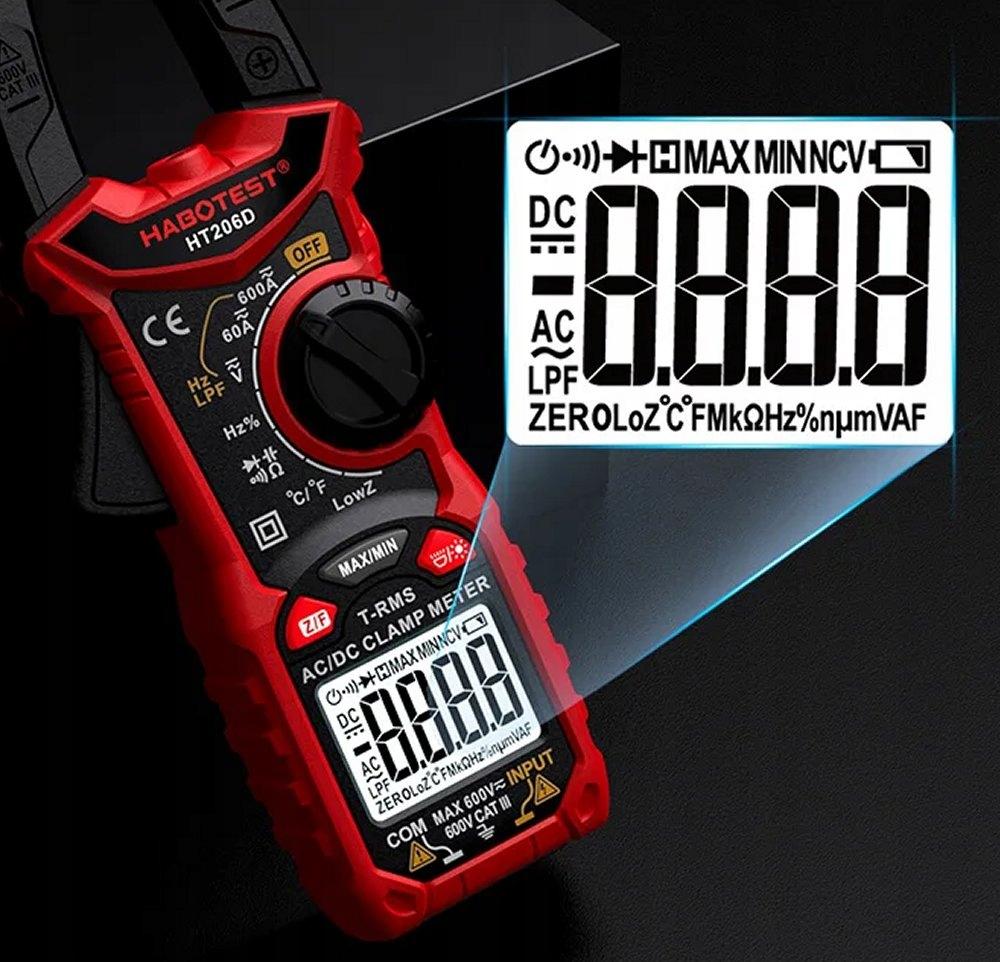 Multimeter Clamp Meter Thermocouple Lcd Display Led Flashlight Batteries Case