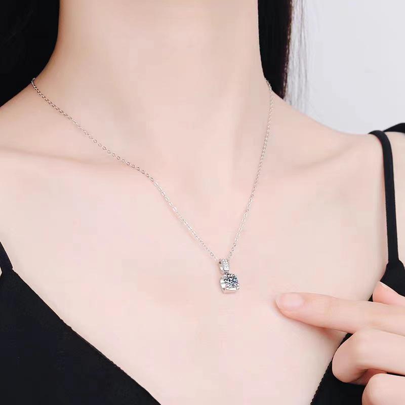 Sterling Silver S925 Bull Head Collarbone Necklace with Diamond Inlaid Pendant