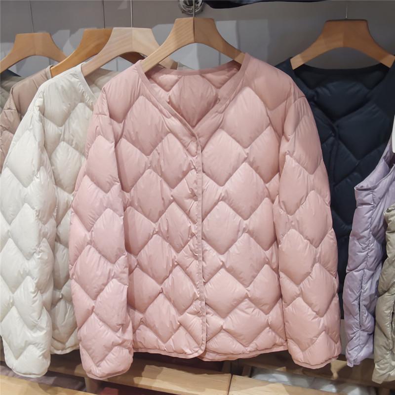 

Женский пуховик премиум-класса короткий легкий и тонкий подкладка осень и зима круглый вырез повседневная куртка куртка 4XL розовый