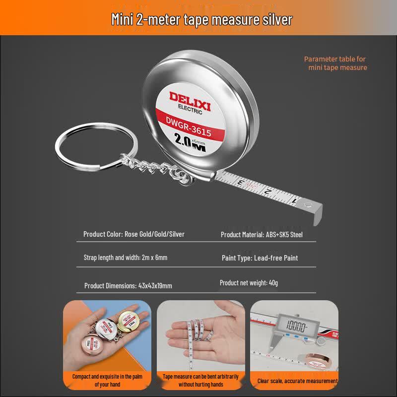 Delixi Portable Mini Steel Tape Measure 2M
