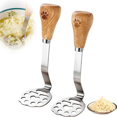 Hochleistungs-Mini-Stampfer-Set, Kartoffelstampfer-Werkzeug aus Edelstahl mit Holzgriff, Kleiner Lebensmittelstampfer für Kartoffeln, Bohnen, Fleisch, Gemüse