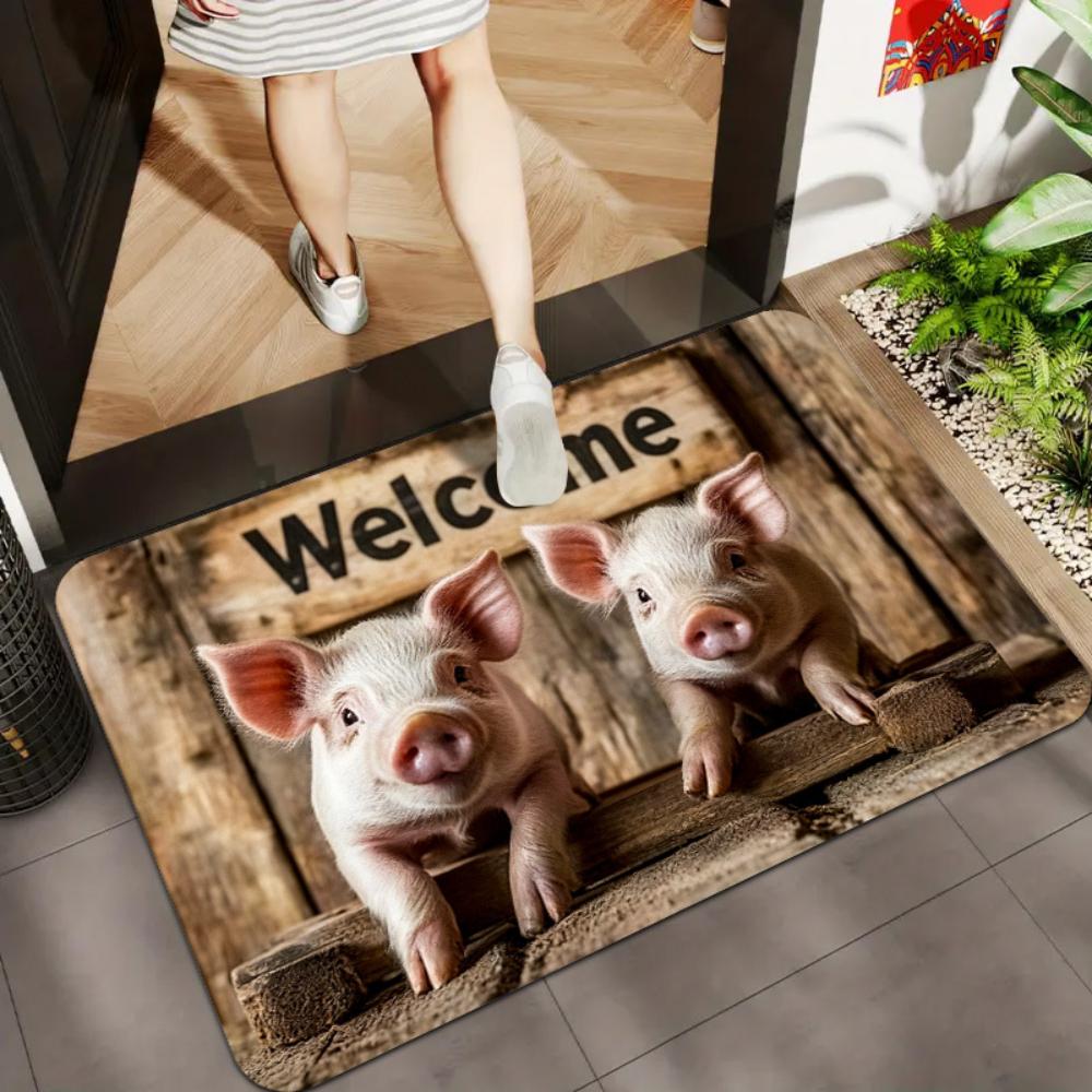 Farm Animal Cow Pig Horse Highland Cattle Print Doormat Entryway Front Hall Indoor Hallway Home Decor Welcome Letter Farm Mat
