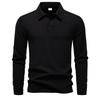 Men Waffle Knit Long Sleeve Polo Shirt Casual Top