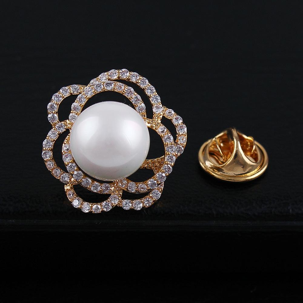 Elegant Rose Brooch with Zircon and Pearl for Women