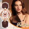Lucky Leather Watch with Rotating Seashell Quartz Analog Bracelet Accessory Perfect Day Gift Women's Strap Diamond-Inspired, Waterproof, Dial,