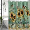 Glass Bottle Sunflower Butterfly Wooden Panel Shower Curtain, Bathroom Decorative Shower Curtain, Waterproof Shower Curtain with