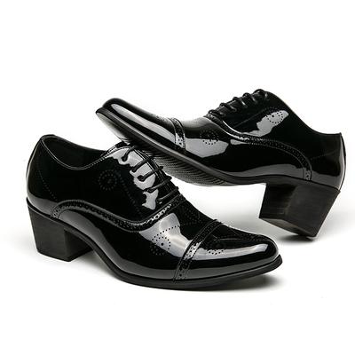 Mode Nieuwe Jurk Leren Schoenen Mannen Hoge Hak 6cm Puntige Neus Brogue Bruiloftsschoenen Hoogteverhogend Formeel Carrière Werk Jazz Dansschoenen
