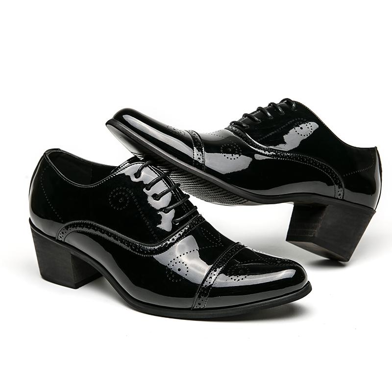 Mode Neues Kleid Lederschuhe Herren Hoher Absatz 6cm Spitze Zehe Brogue Hochzeitsschuhe Höhenzunahme Formell Karriere Arbeit Jazz Tanzschuhe
