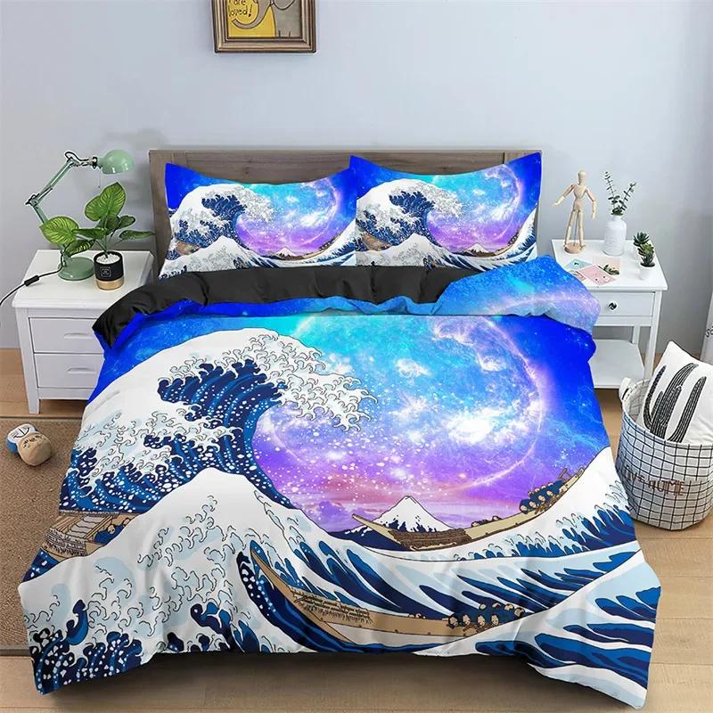 

3D Ocean Waves Bedding Set Queen Size Soft Summer Sea Beach Duvet Cover Set Hawaiian Tropical Print Comforter Cover Pillowcases Single135x200cm 2pcs