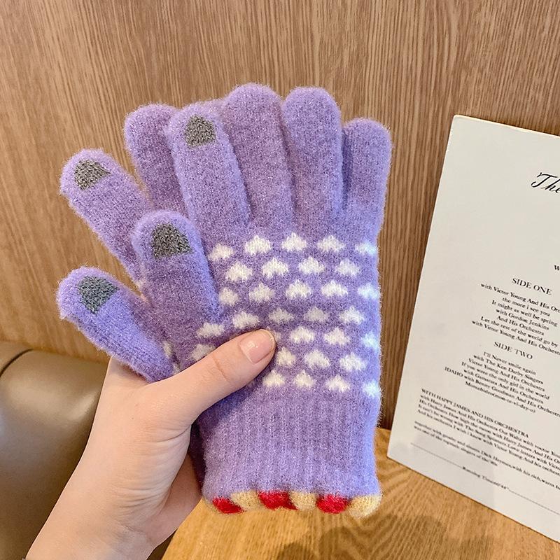 Winter Touchscreen Warme Handschuhe für Damen, Koreanische Version, Kältefestes Radfahren, Niedliche Plüschgestrickte Verdickte Ins Woll Trendy