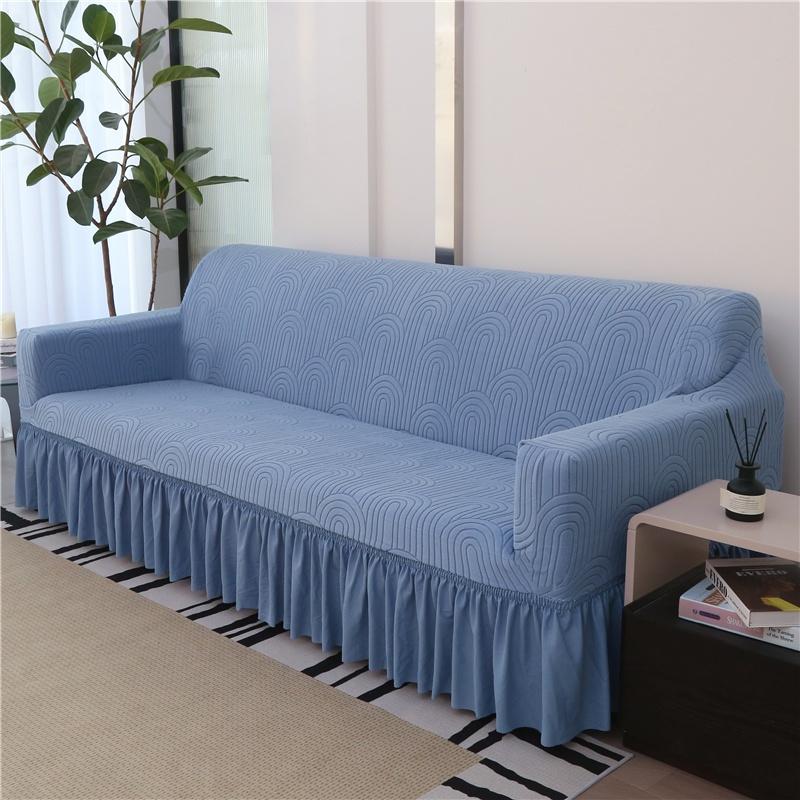 1/2/3/4 Seater Elastic Sofa Cover With Skirt Solid Color Thick Jacquard Sofa Protective Cover For Living Room