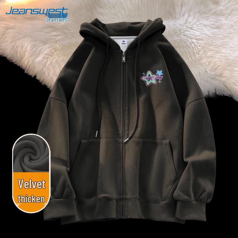 Jeanswest Women's Retro Hooded Fleece-Lined Sweatshirt Jacket