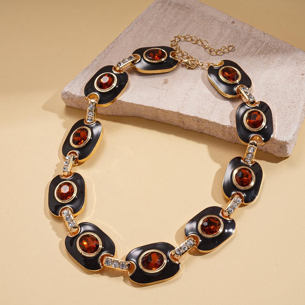 Diamond-set drip oval splicing adjustable sweater chain niche necklace