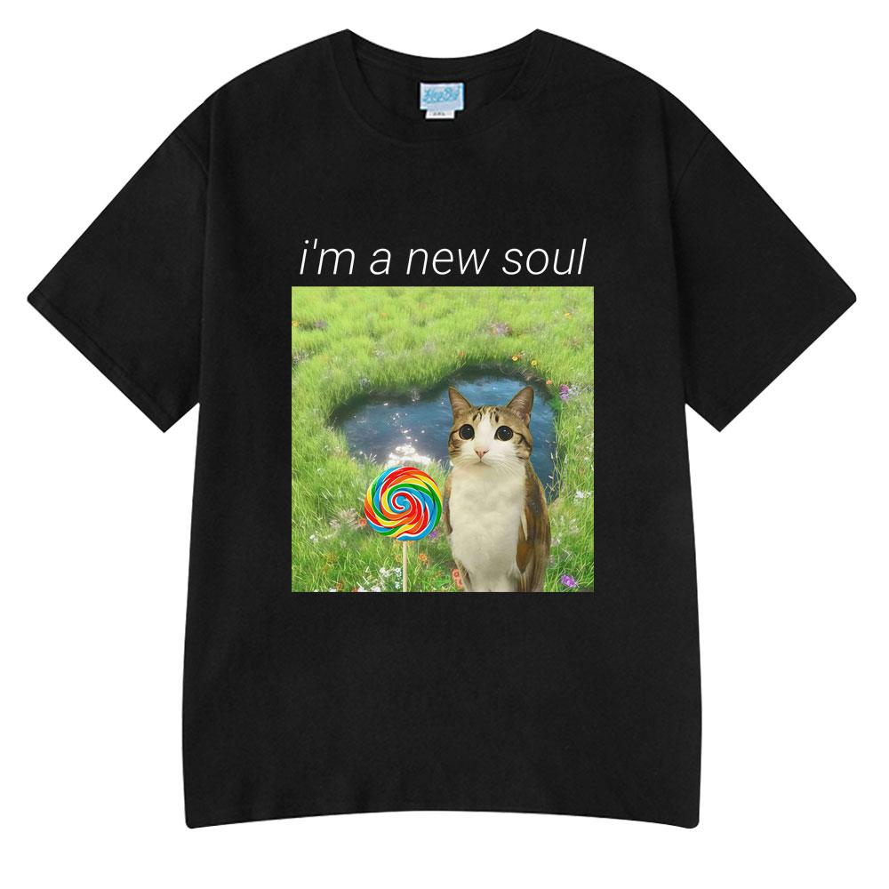 Cat Owl Lollipop Funny Meowl Meme Im A New Soul Tshirts Unisexs Clothing Fashion Tee Tops Harajuku Short Sleeves Cotton T Shirts