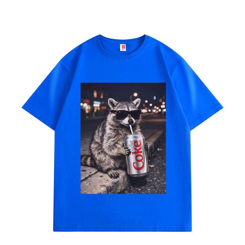 Funny Drinking Beer Cat Meme Graphi T Shirts Men Women Clothing High Street Fashion Trend T-shirts Summer Loose T-shirt