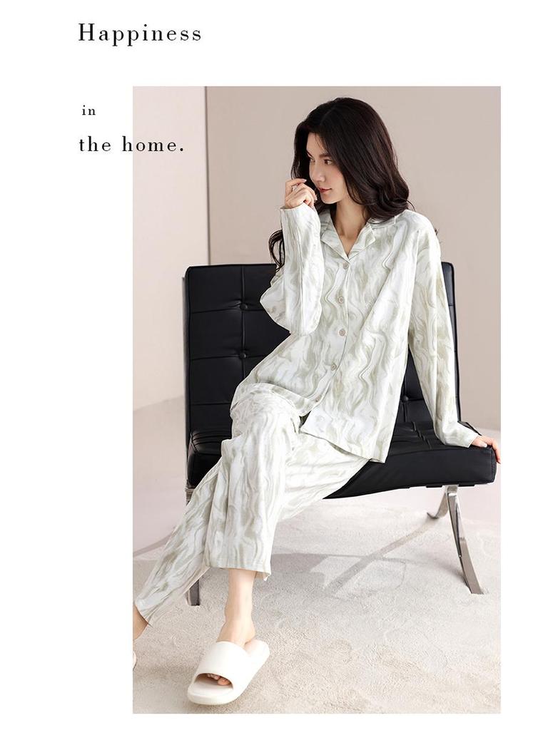 Women's Pure Cotton Long Sleeve Pajama Set - Loose Fit, Plus Size, for Autumn/Spring