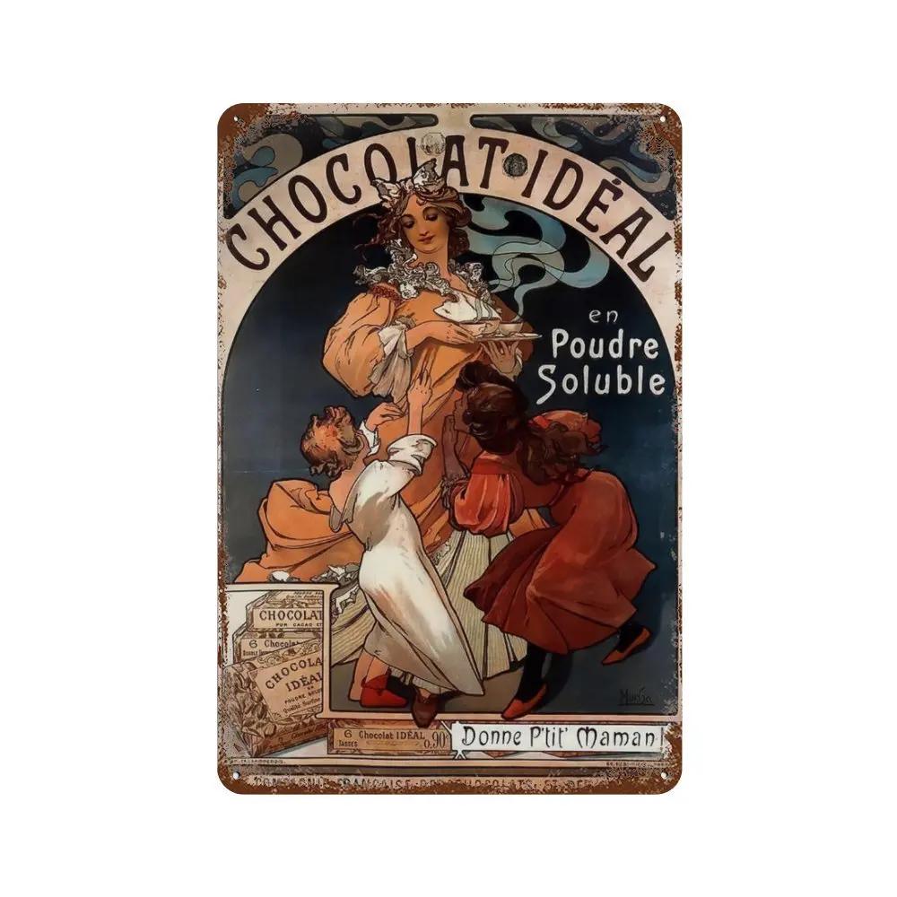 Alphonse Mucha Affisch Pinup-flickor Metallplåtskylt Konst Målning Dekorativa Väggplåtar För Bar Café Vardagsrum Hem Väggdekor