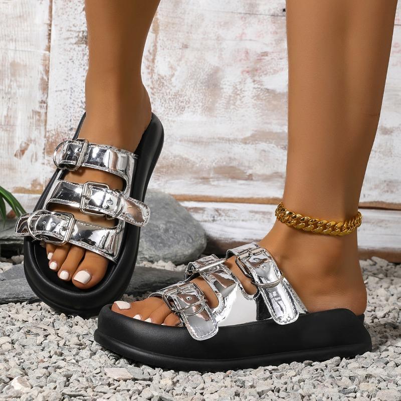 Mode Damen Dicke Sohle Runde Zehe Offene Zehe Schnürung Schnalle 2025 Neue Mode Einfarbig Lässige Hausschuhe Designer Sandalen