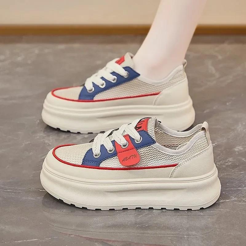 2025 Hot Sale Ladies Shoes Lace-up Women's Vulcanize Shoes Fashion Color Matching Mesh Best Seller Comfortable Casual Sneakers