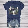 Summer Women's Halloween Ghost Flower Print Round Neck T-Shirt, Casual Fashion, Short Sleeve