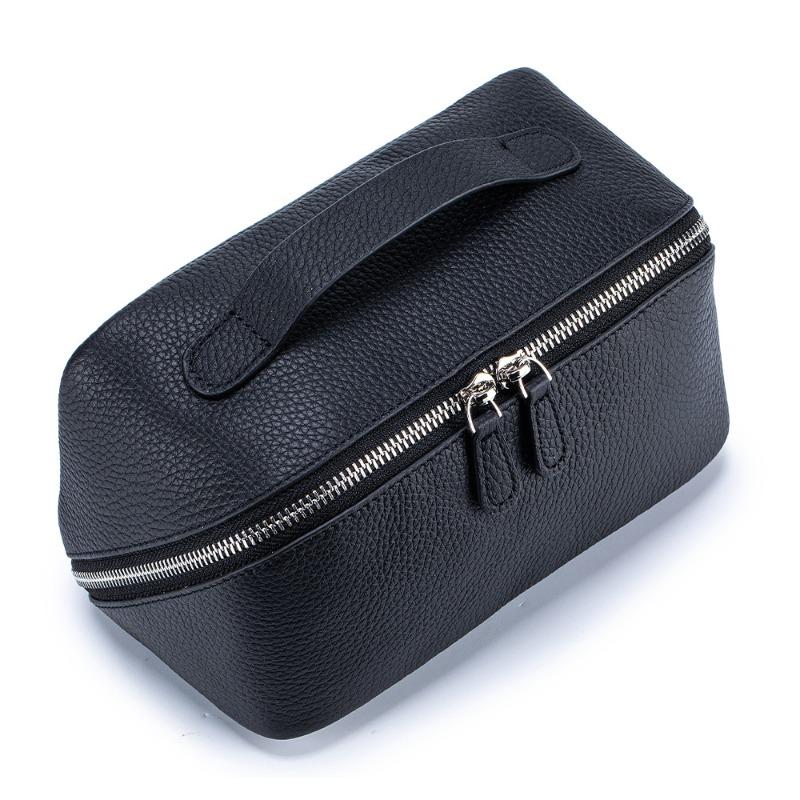 New first-layer cowhide portable cosmetic bag large-capacity simple wind portable toilet bag leather travel storage bag
