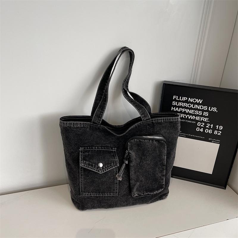 

Stylish Denim Comfortable and Versatile Tote Bag for Women Large Capacity Shoulder Bag Fashiable Korean Simple Storage Bag чёрный