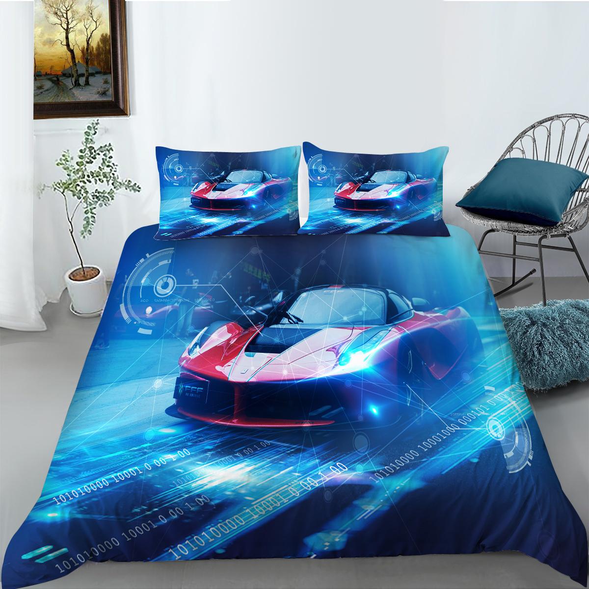 

Постельное белье с транспортным принтом, одеяло и наволочка, полный размер, 2 или 3 предмета, удобное украшение для дома с принтом на мотоцикле, автомобиле, поезде или самолете EU Single 135x200cm