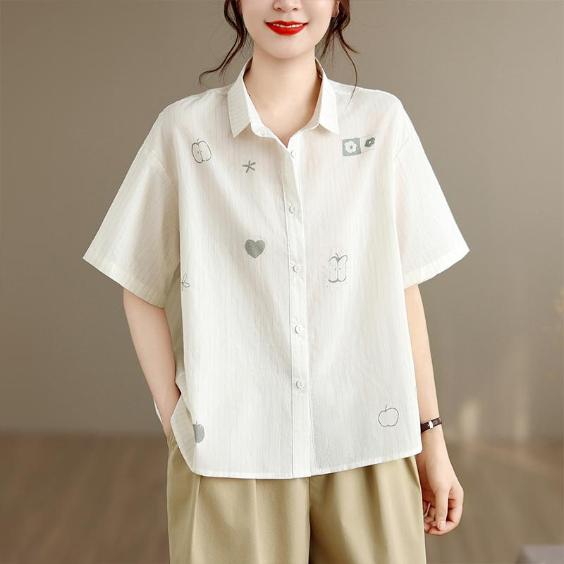 DIMANAF 2026 Women Plus Size New Summer Blouse Shirt Short Sleeve Print Floral Casual Loose Cotton Lady Tops Shirts