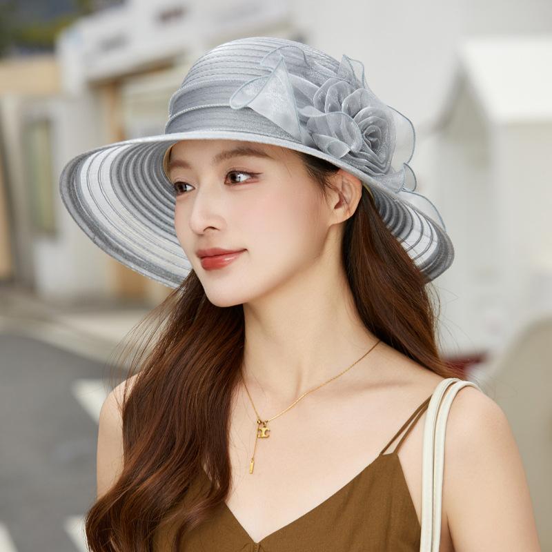 Spring and Summer New Organza Hat Women's Sunshade Breathable Bucket Hat Elegant Flower Mother Hat Travel Sunscreen Hat