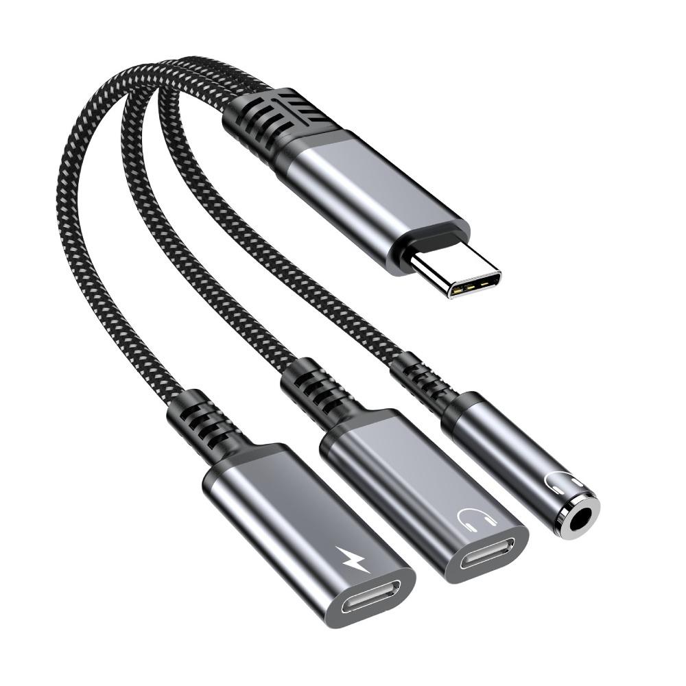 Dual Type-C Port Type-C Audio Adapter 3 In 1 Type-C Splitter Dongle  for Laptop Phone Tablet