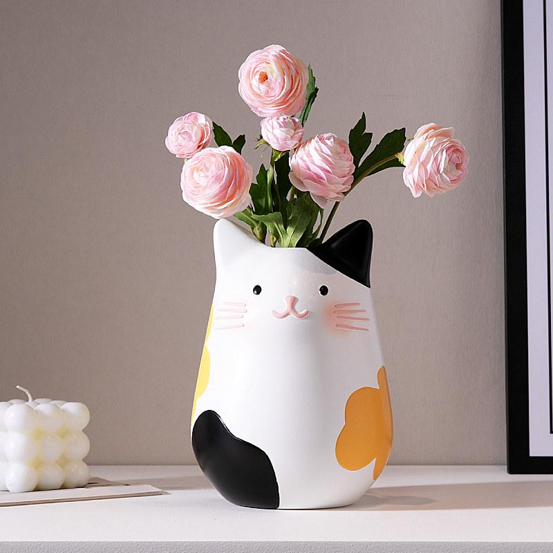 Ceramic Vase Cat Flower Arrangement Ornament Dried Flower Bouquet Creative Vase Living Room TV Cabinet Girls Room Tabletop Decor
