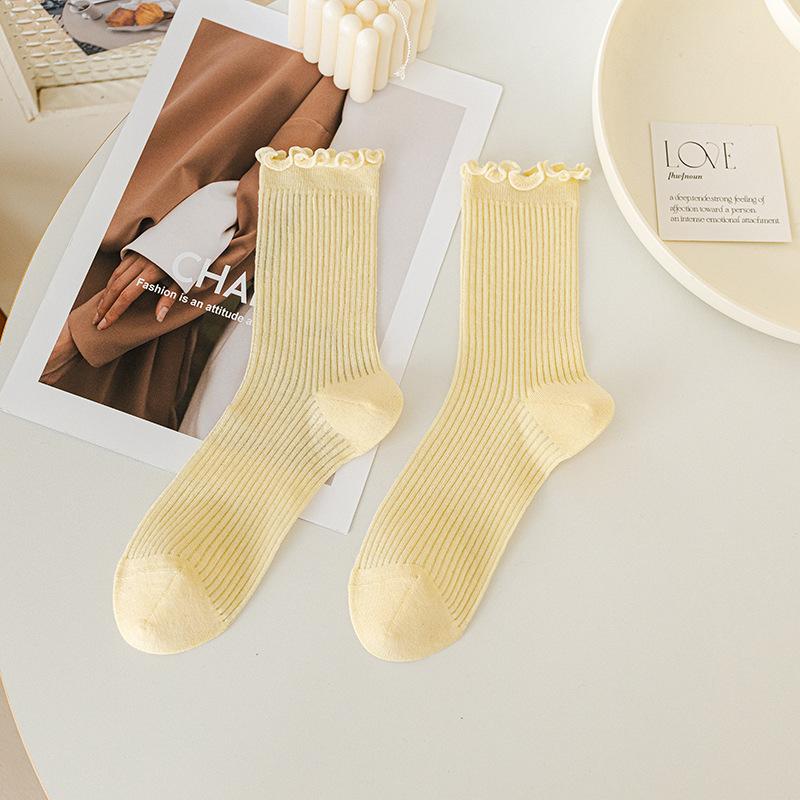 Women's Spring and Fall Cotton Ballet Style Lace Mesh Tube Stack Socks