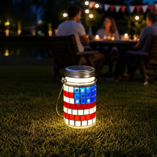 1/2Pcs Solar Garden Light, Outdoor Waterproof Solar-Powered Hanging Lantern with American Flag Design for Independence Day Holiday Decoration