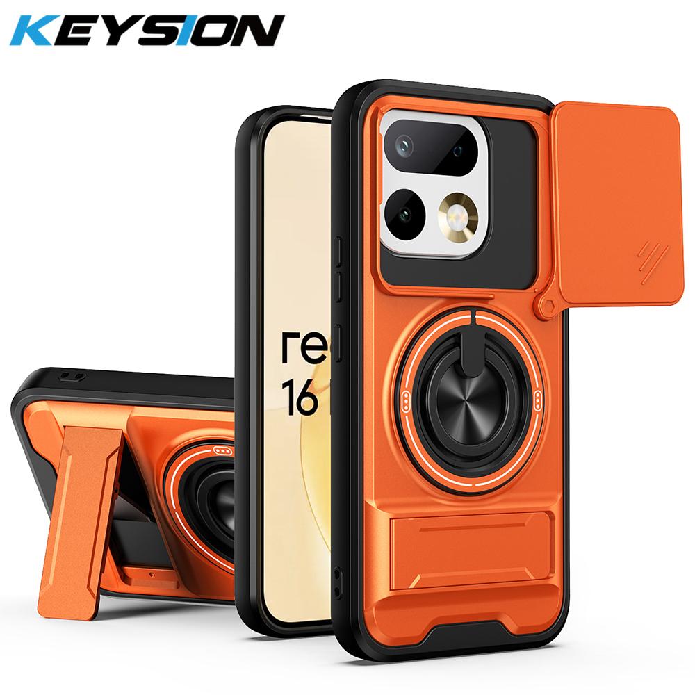 KEYSION Magnetic Phone Case for Realme 16 Pro 5G 16 Pro+ 5G Slide Camera Protection Upright Kickstand Ring Shockproof Back Cover