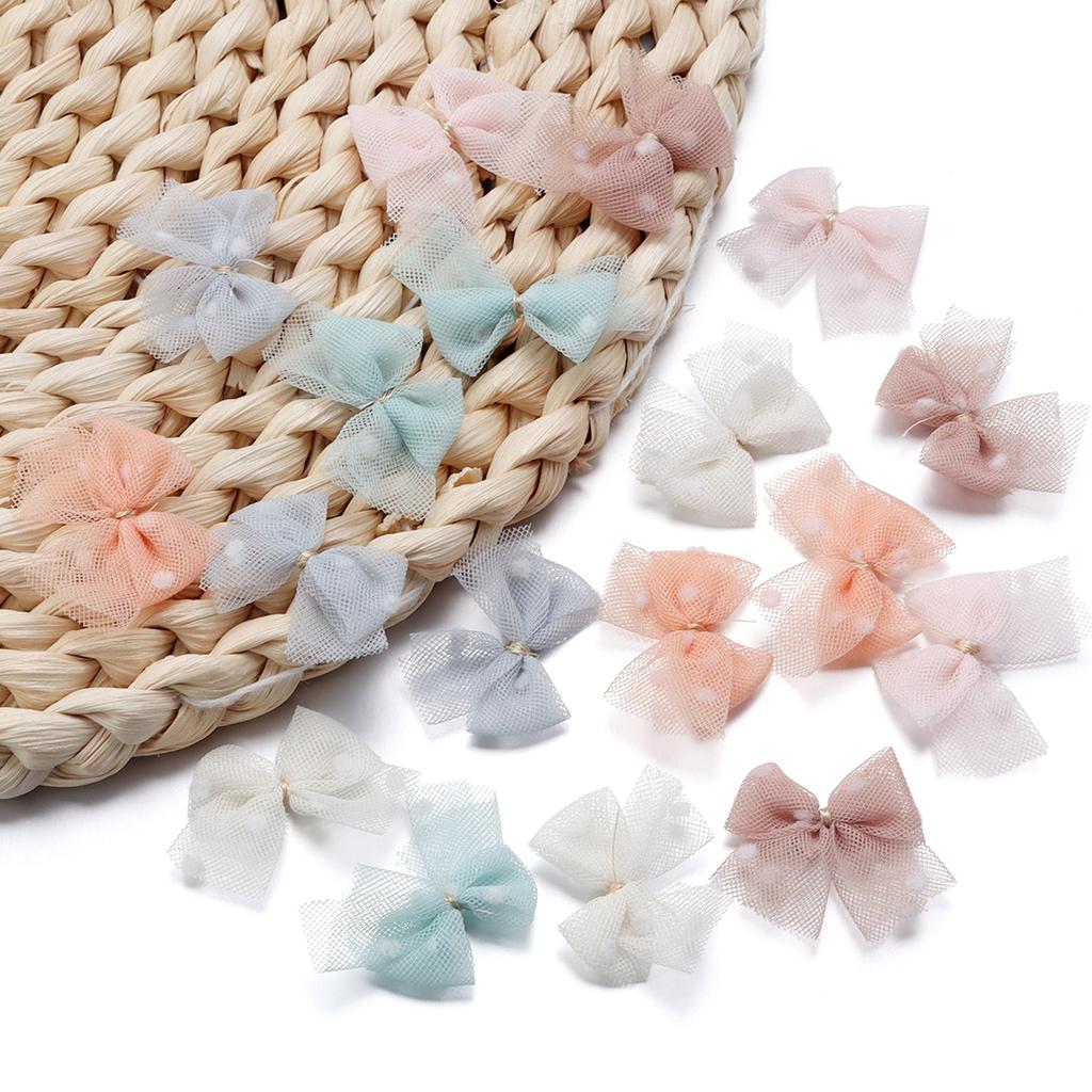 10pcs/lot Mini Mesh Bows Headwear Fresh Cute Color Loose Bow Beads for Craft Handwork Decoration DIY Hairpins Earrings Material