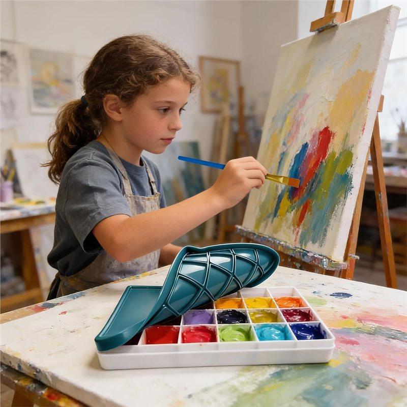 ABGR-Paint Tray With 3 Pcs Plastic Paint Palette Compartments Soft Lid Includes 20 Painting Pens For Watercolors, DIY Projects