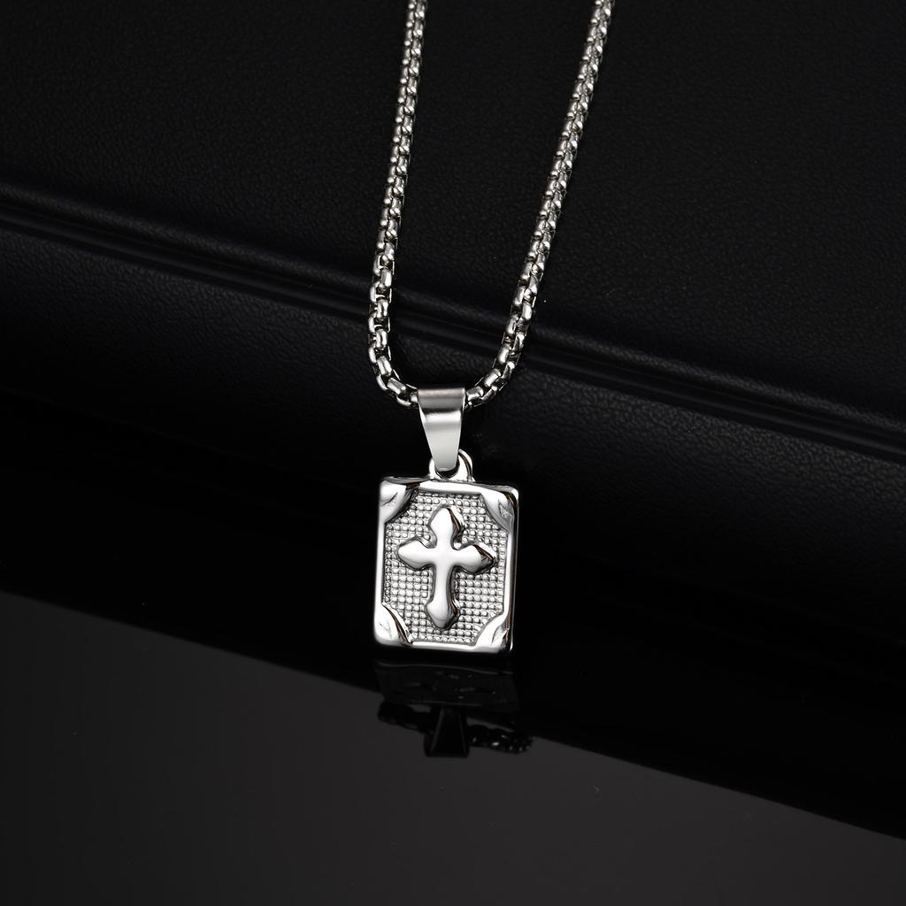 Vnox Cross Square Pendant Necklace for Men Women, Cross Pendant Collar with Stainless Steel Box Chain, Father's Day Dad Boy Gift