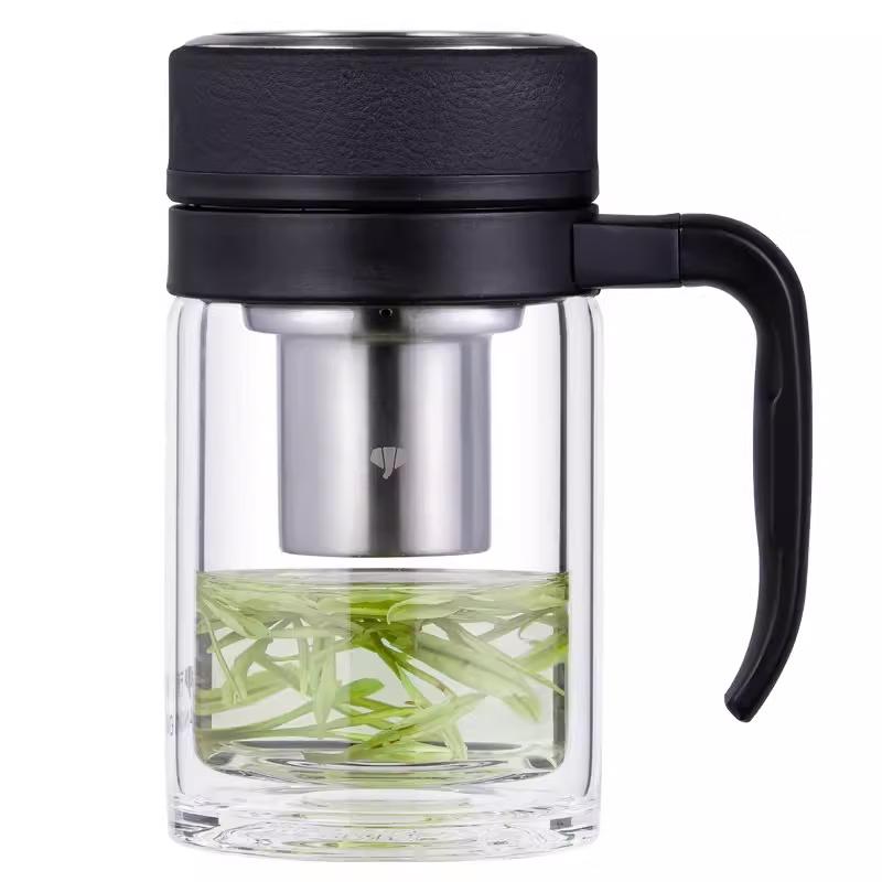WANXIANG Double-Layer Glass Mug with Lid