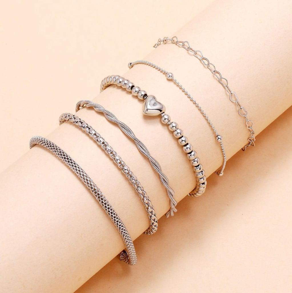 Snake Chain Bracelet Set: Hip-Hop Style with Heart Thorn Design - 6 Pieces