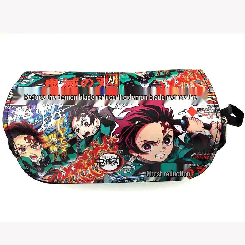New Year's Day Demon Blade Cartoon Pencil Case - Student Stationery Box with Button Closure