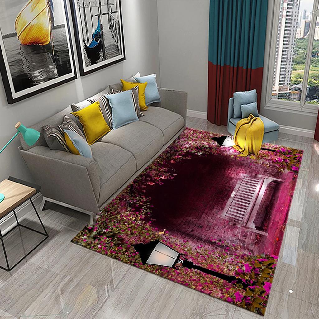 3D Garten Thema Teppich Bunte Blumen und Pflanzen Teppich für Schlafzimmer Bodenmatte Fußmatte Badezimmer Rutschfeste Matte Teppich Heimdeko