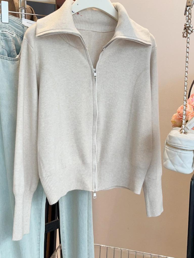 Elegant Korean Style Women's Long-Sleeve Lapel Cardigan Sweater
