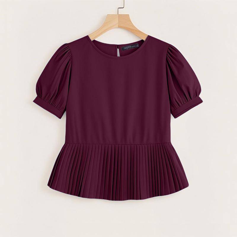 

ZANZEA Женская летняя блузка свободного покроя с круглым вырезом и коротким рукавом 4XL кларет