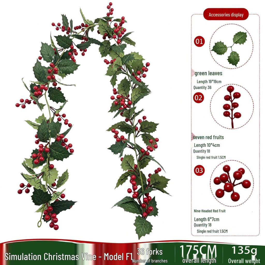 Red Berry Christmas Vine Home Decoration - Festive Party Garland