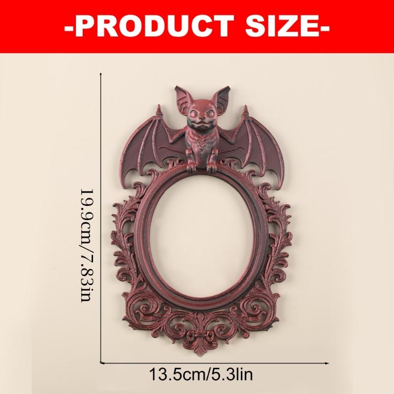 Halloween Bat Design Wall Art Frame In Black Carving Hanging Hollowed Oval Frame For Gothic Styles Interior Decors, Party Ornament