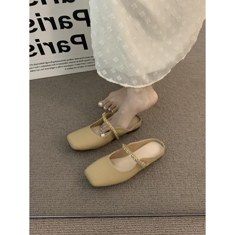 Gentle Half Slippers Flat Bottom Season Shallow Card Chain Temperament Mary Jane Shoes Bag Head Single Shoes