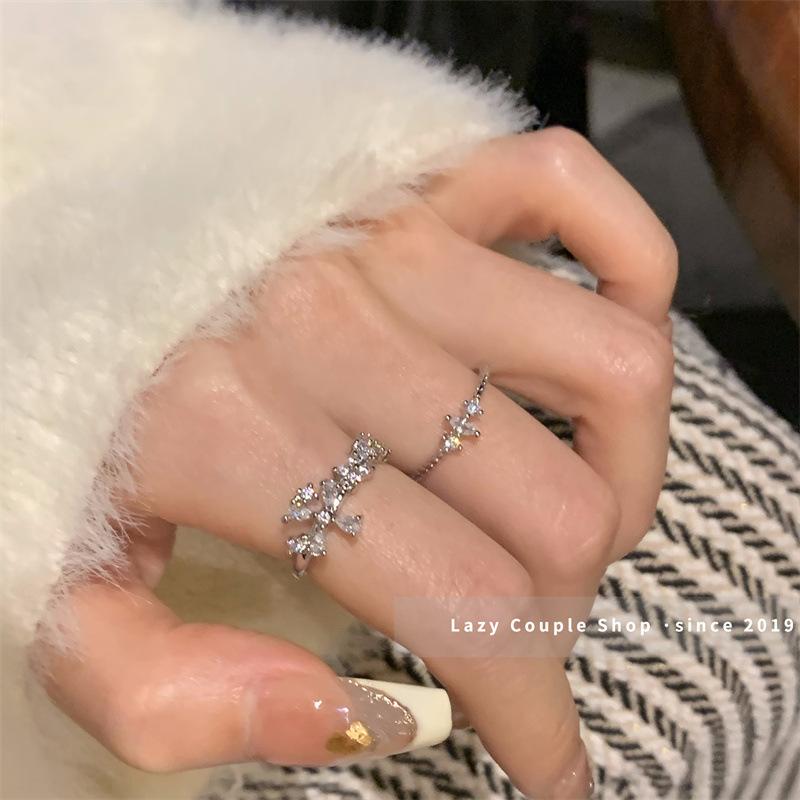 Light luxury fashion high sense pearl zircon copper ring women's design sense retro personality open index finger ring simple
